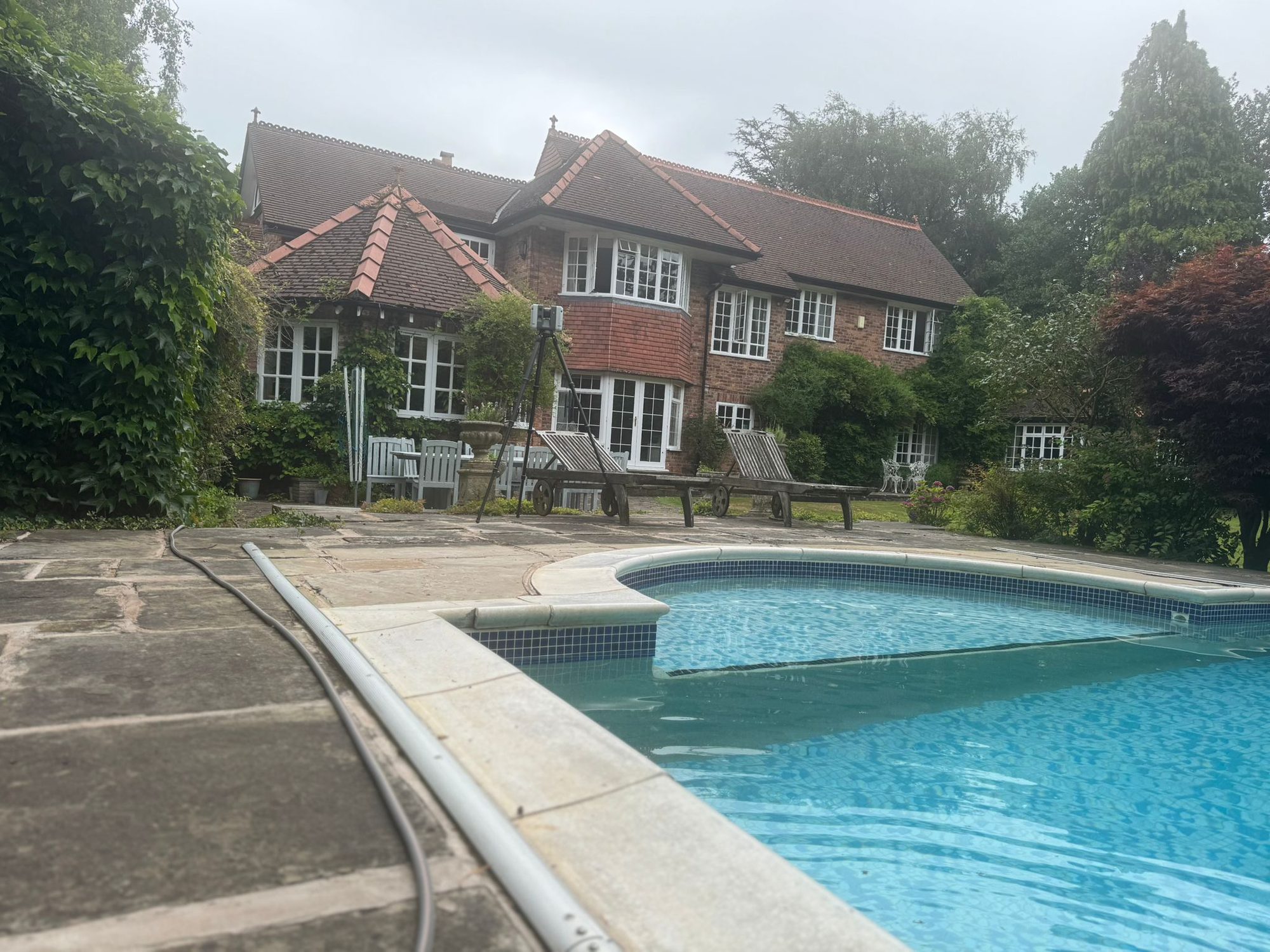 Survey equipment on the grounds of a country hotel